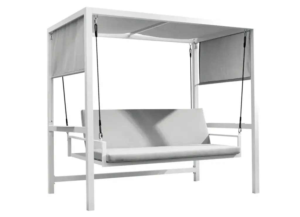 DONDOLO 3 POSTI IN ALLUMINIO BIANCO C/CUSCINI OLEFIN GRIGIO